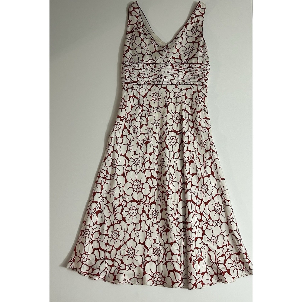Ann Taylor 100% Silk Red Floral Fit & Flare Dress – Women's Size 2